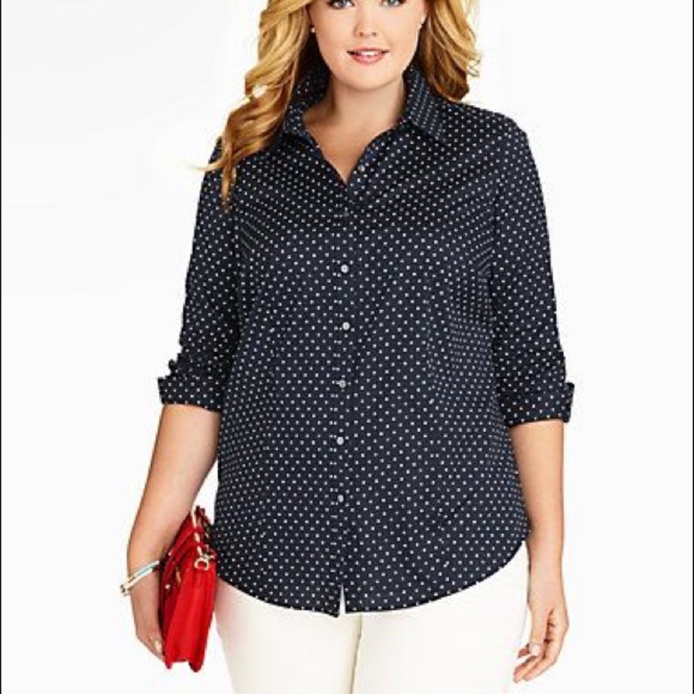 Talbots Perfect Shirt 10P navy polkadots